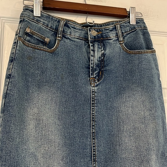 STREET CODE VINTAGE Y2K DISTRESSED DENIM PENCIL SKIRT BLUE SIZE 5 TO 6 - Picture 3 of 12